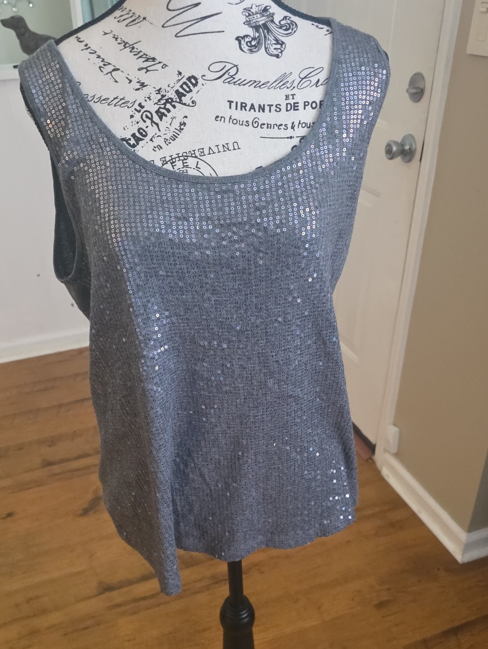 Lane Bryant Silver Sequin Scoop Neck Tank